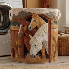Rustic Horse Quilted Laundry Basket Country Equestrian Storage Bin Stallion Wildlife Gift