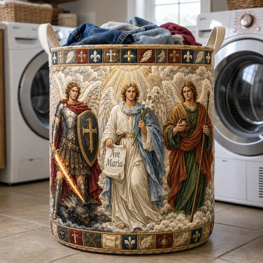 Three Archangels Michael Gabriel Raphael Quilted Laundry Basket Christian Gifts For Dad