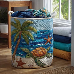 Tropical Beach Palm Trees Quilted Laundry Basket Ocean Summer Storage Bin Gift For Vacation Home
