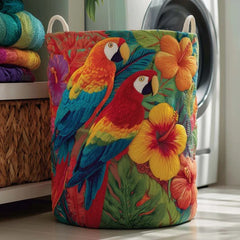 Tropical Parrot Quilted Laundry Basket Exotic Jungle Storage Basket Colorful Bird Gift Ideas