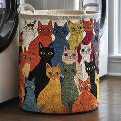Whimsical Colorful Cats Quilted Laundry Basket Kitten Pet Storage Bin Gift For Cat Lovers