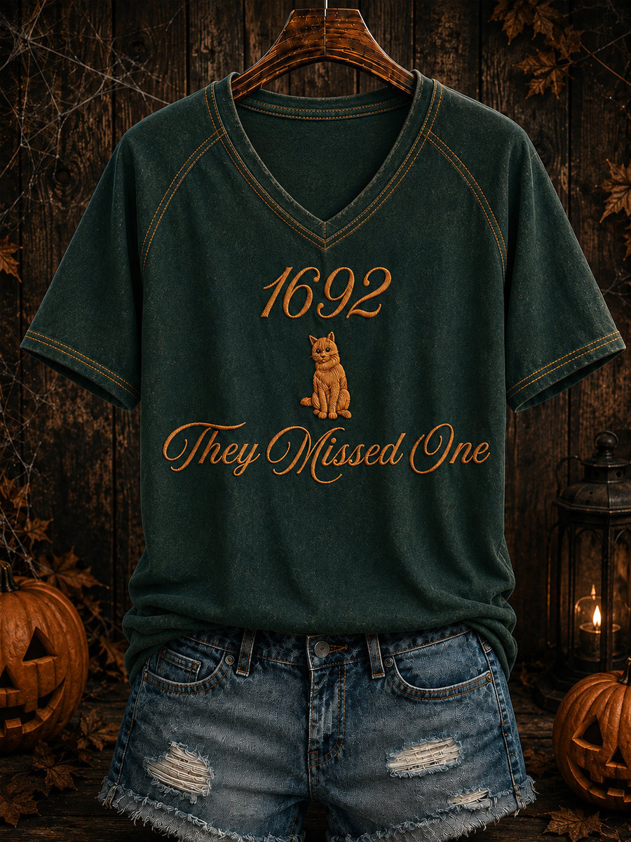 1692 They Missed One V-Neck Shirt Halloween Cat Shirt Apparel For Outfit Lovers