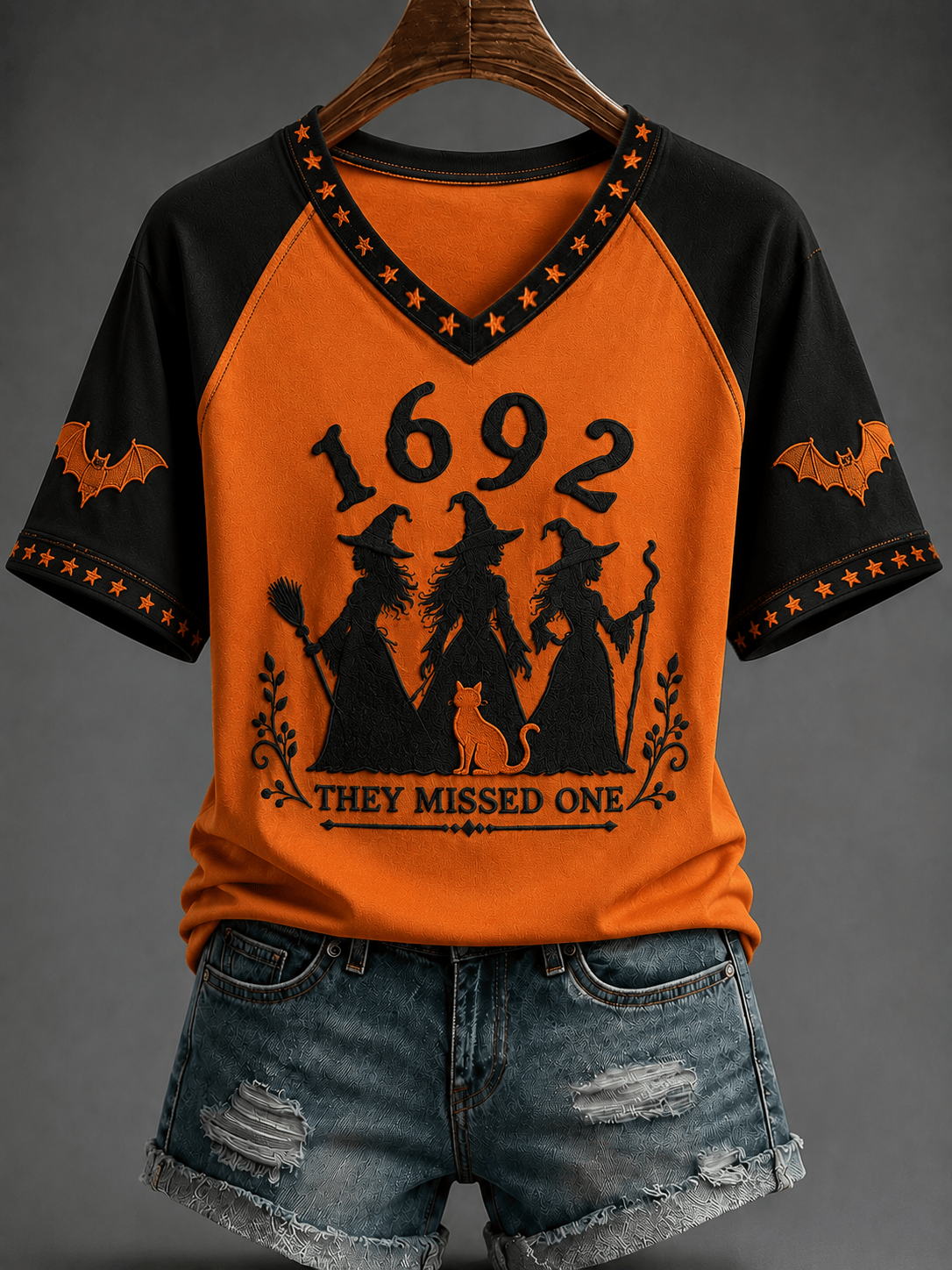 1692 They Missed One V-Neck Shirt Halloween Witch Merch Spooky Apparel For Her