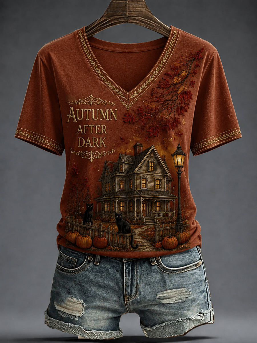 Autumn After Dark V-Neck Shirt Halloween Autumn Shirt Birthday Ideas For Wife