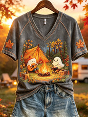 Cozy Ghost Season V-Neck Shirt Autumn Halloween Tee Great Halloween Apparel Finds