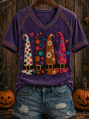 Floral Witch Hats V-Neck Shirt Halloween Witch Merch Halloween Lover Gift