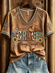 Covered By Grace Grace Always Enough V-Neck Shirt Christian Faith Cowboy Merch Gifts For Women