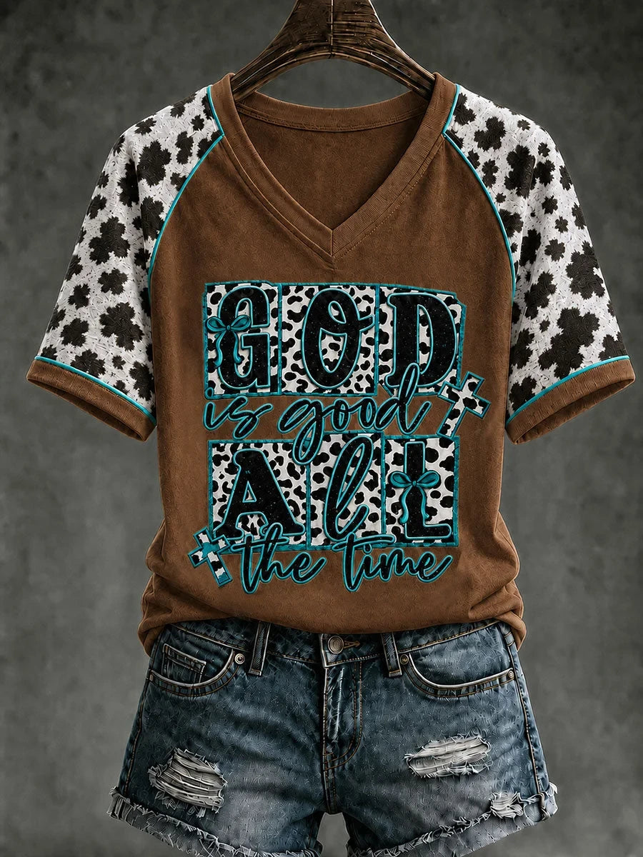 God Is Good All The Time Cross V-Neck Shirt Christian Faith Shirt Jesus Gifts For Christmas