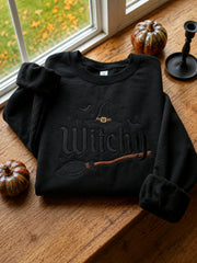 Halloween Witch Hat Sweatshirt Spooky Season Bats And Stars Merch Present Ideas