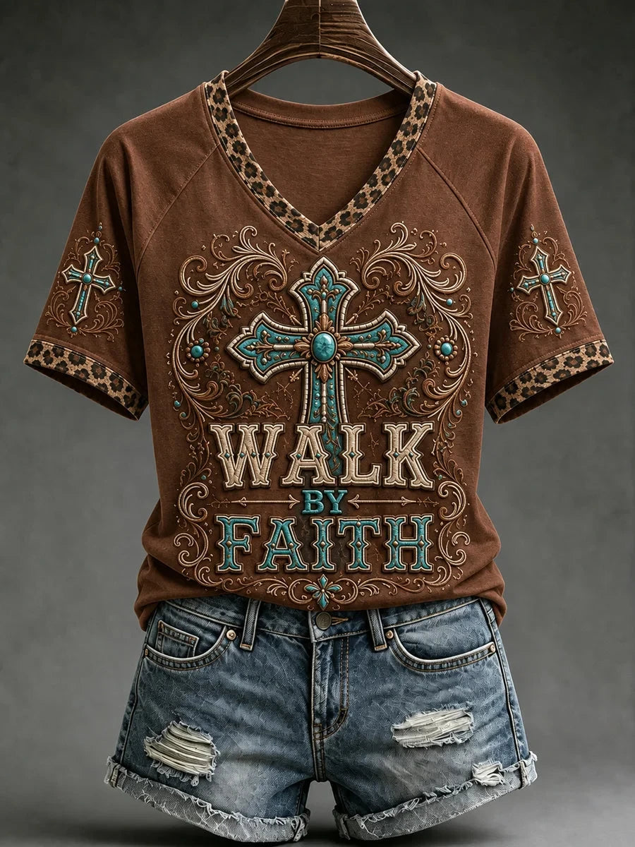 Walk By Faith V-Neck Shirt Christian Faith Shirt Spiritual Graduation Gifts