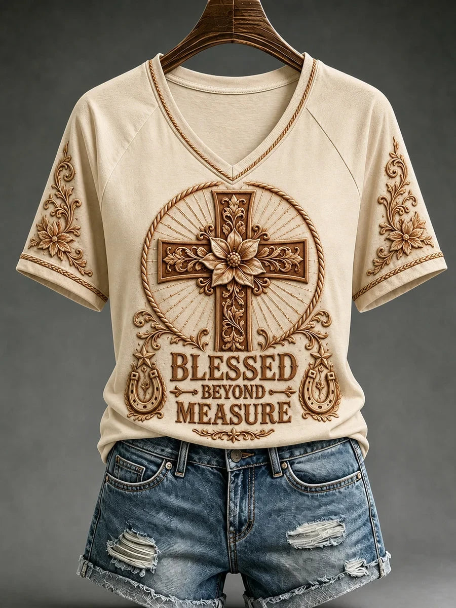 Blessed Beyond Measure V-Neck Shirt Christian Faith Shirt Christian Gifts