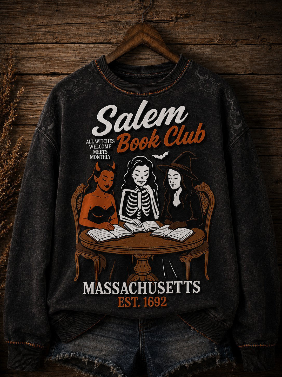 Salem Book Club Massachusetts Est 1692 Sweatshirt Halloween Merch Gift For Book Lovers