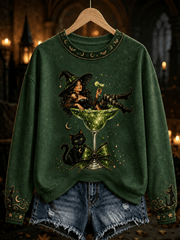 Witch In Martini Glass Sweatshirt Green Halloween Witch Cocktail Clothing Best Gifts For Her
