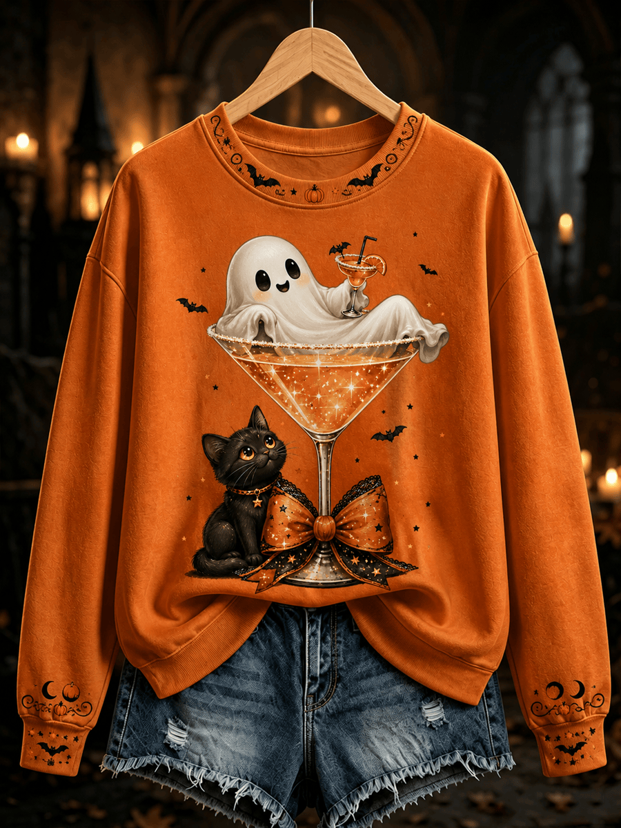Cute Ghost In Cocktail Glass Sweatshirt Halloween Ghost Clothes Unique Birthday Gift For Her