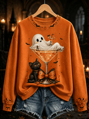 Cute Ghost In Cocktail Glass Sweatshirt Halloween Ghost Clothes Unique Birthday Gift For Her