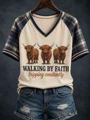 Walking By Faith Tripping Constantly V-Neck Shirt Christian Faith Clothes Gift For New Believer