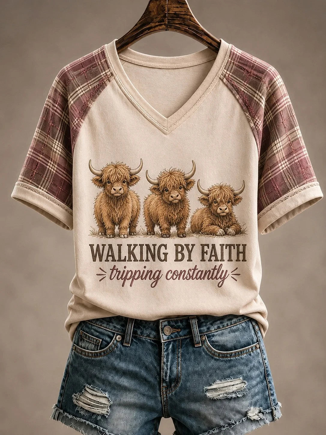 Walking By Faith Tripping Constantly V-Neck Shirt Christian Faith Clothes Gifts For My Wife