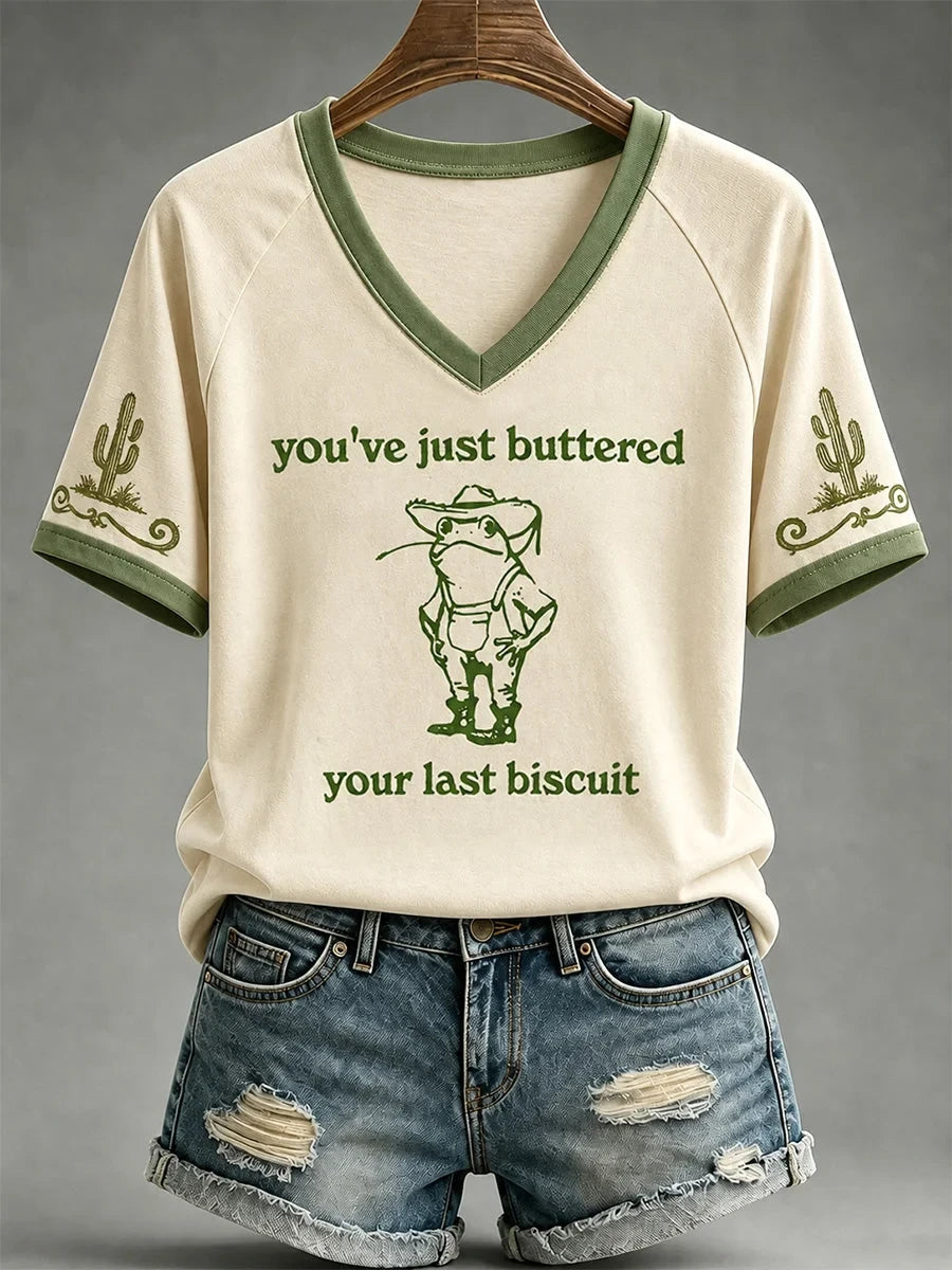 You've Just Buttered Your Last Biscuit V-Neck Shirt Western Frog Shirt Gifts For Couples