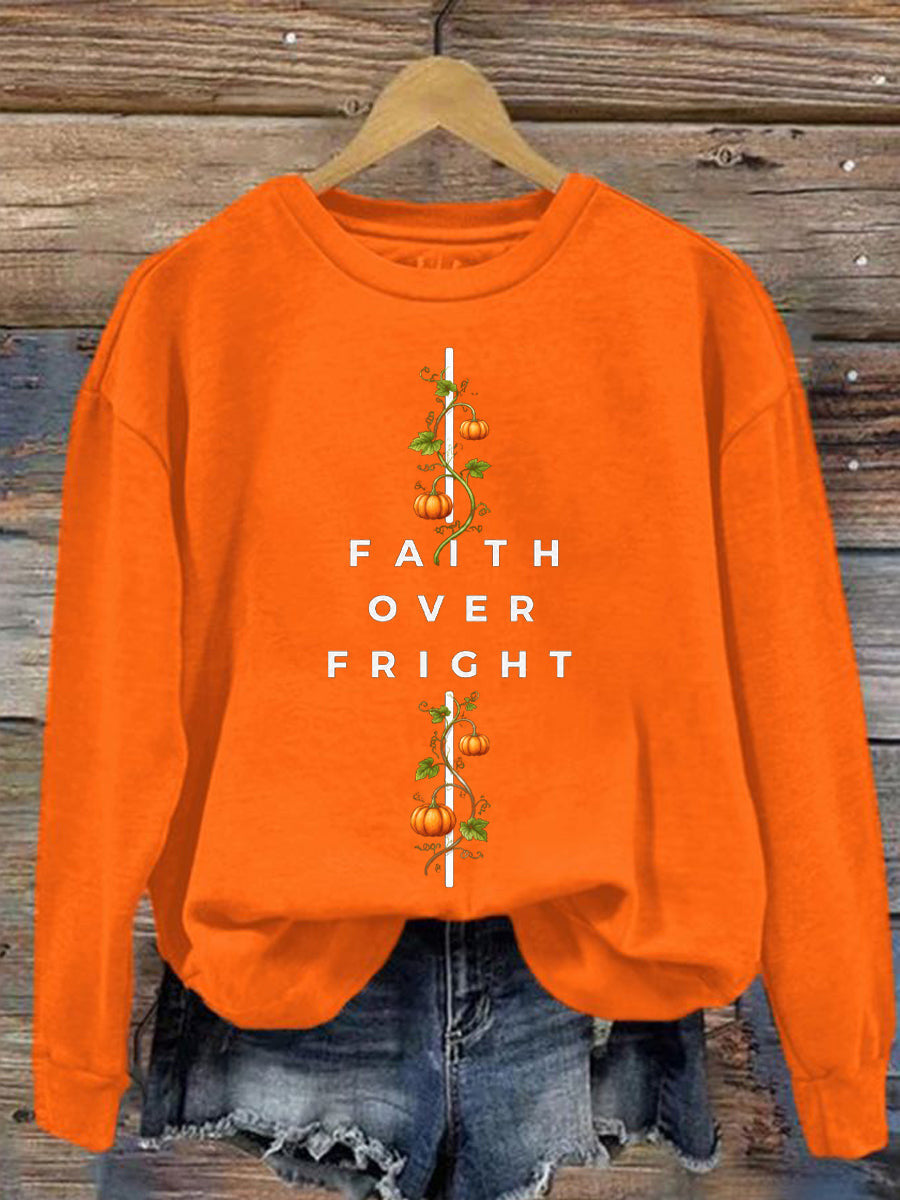 Faith Over Fright Sweatshirt Autumn Halloween Apparel Gift For Halloween Lovers