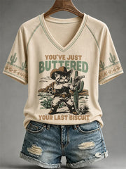 You've Just Buttered Your Last Biscuit V-Neck Shirt Western Cat Clothing Gift For Her