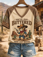 You've Just Buttered Your Last Biscuit V-Neck Shirt Western Cat Clothing Gifts For Teens