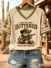 You've Just Buttered Your Last Biscuit V-Neck Shirt Western Frog Apparel Gifts For Her