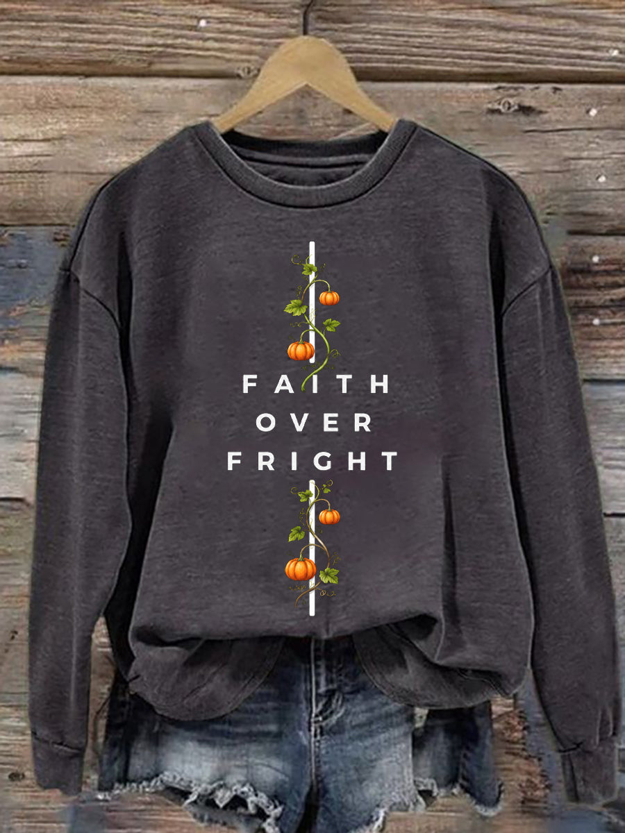 Faith Over Fright Sweatshirt Autumn Halloween Apparel Gift For Halloween Lovers