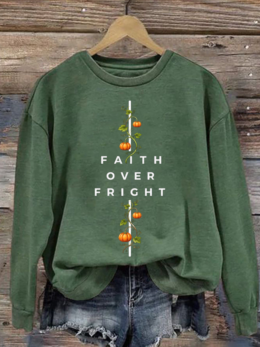 Faith Over Fright Sweatshirt Autumn Halloween Apparel Gift For Halloween Lovers