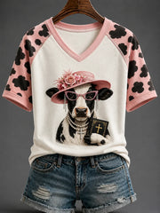 Cute Cow Holding Bible V-Neck Shirt Christian Faith Bible Clothing Best Gifts For Women