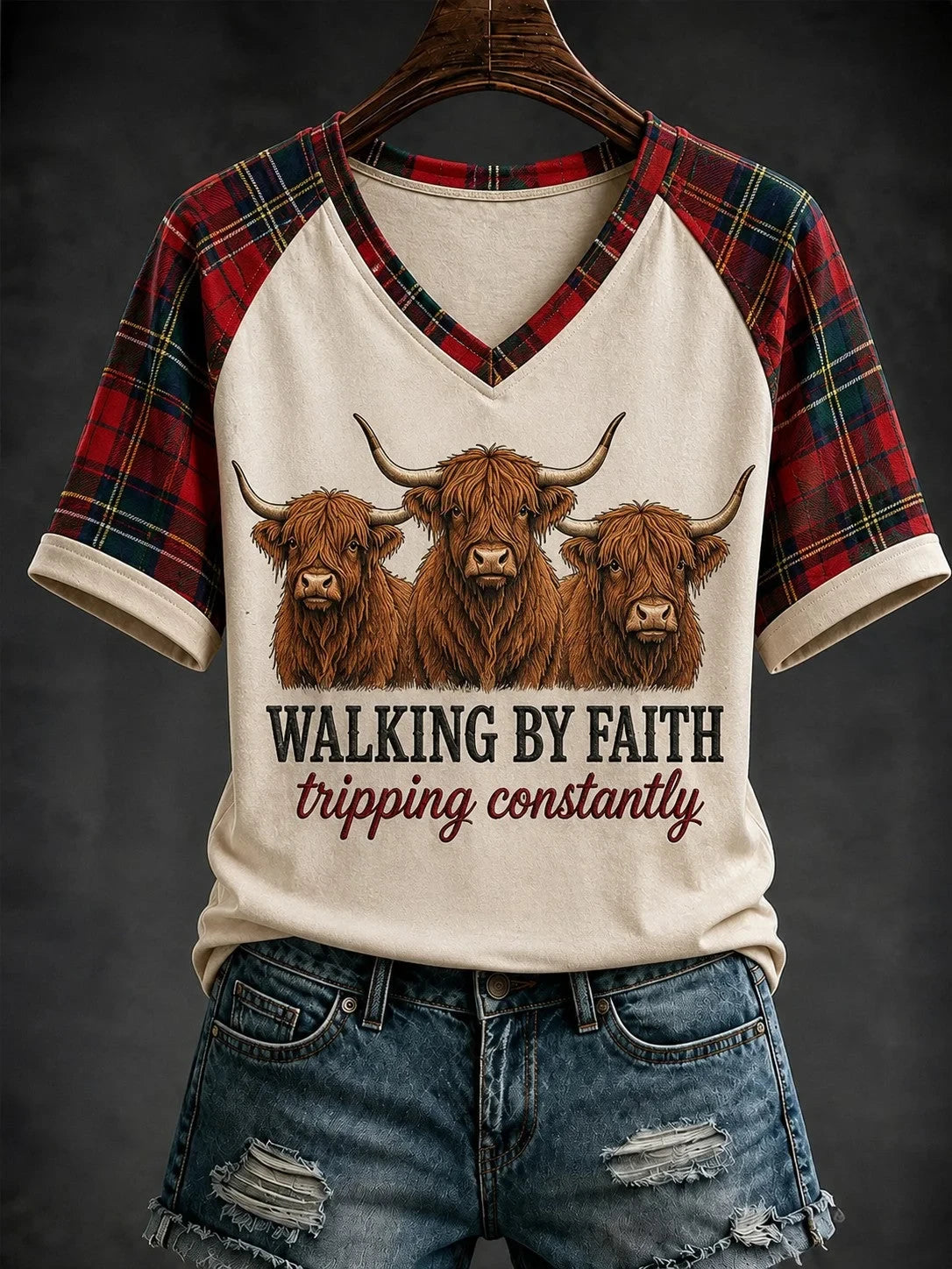 Walking By Faith Tripping Constantly V-Neck Shirt Christian Faith Apparel Gifts For Your Wife