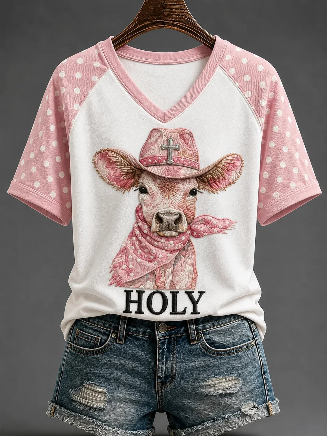 Holy V-Neck Shirt Christian Cow Clothes Gifts For Women Who Have Everything