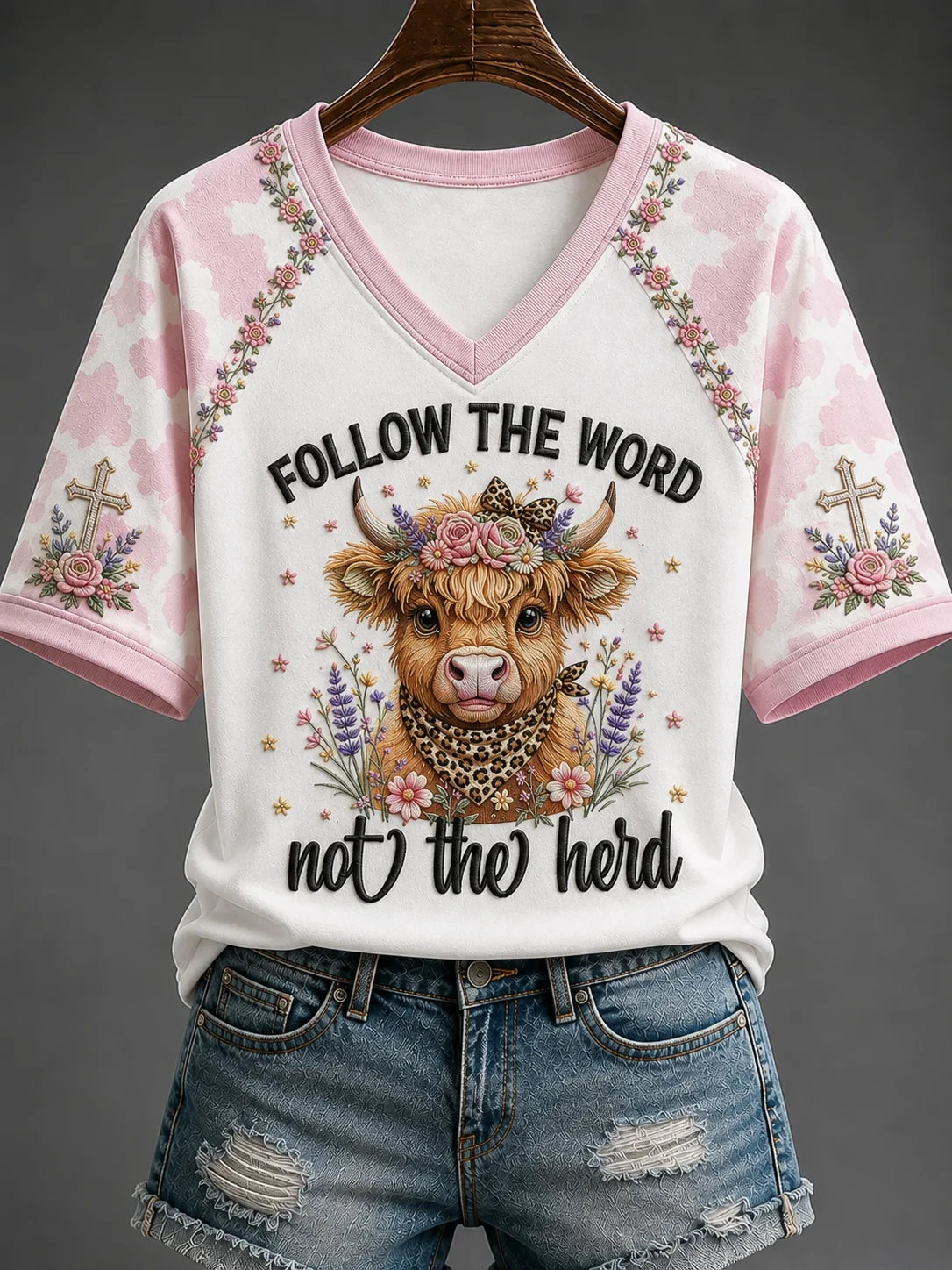 Follow The Word Not The Herd V-Neck Shirt Christian Faith Cow Apparel Christian Gifts For Teens