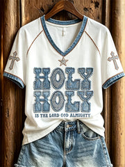 Holy Holy Is The Lord God Almighty V-Neck Shirt Christian Cross Clothing Gifts For Her