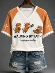Walking By Faith Tripping Constantly V-Neck Shirt Christian Faith Bible Shirt Gifts For Wife