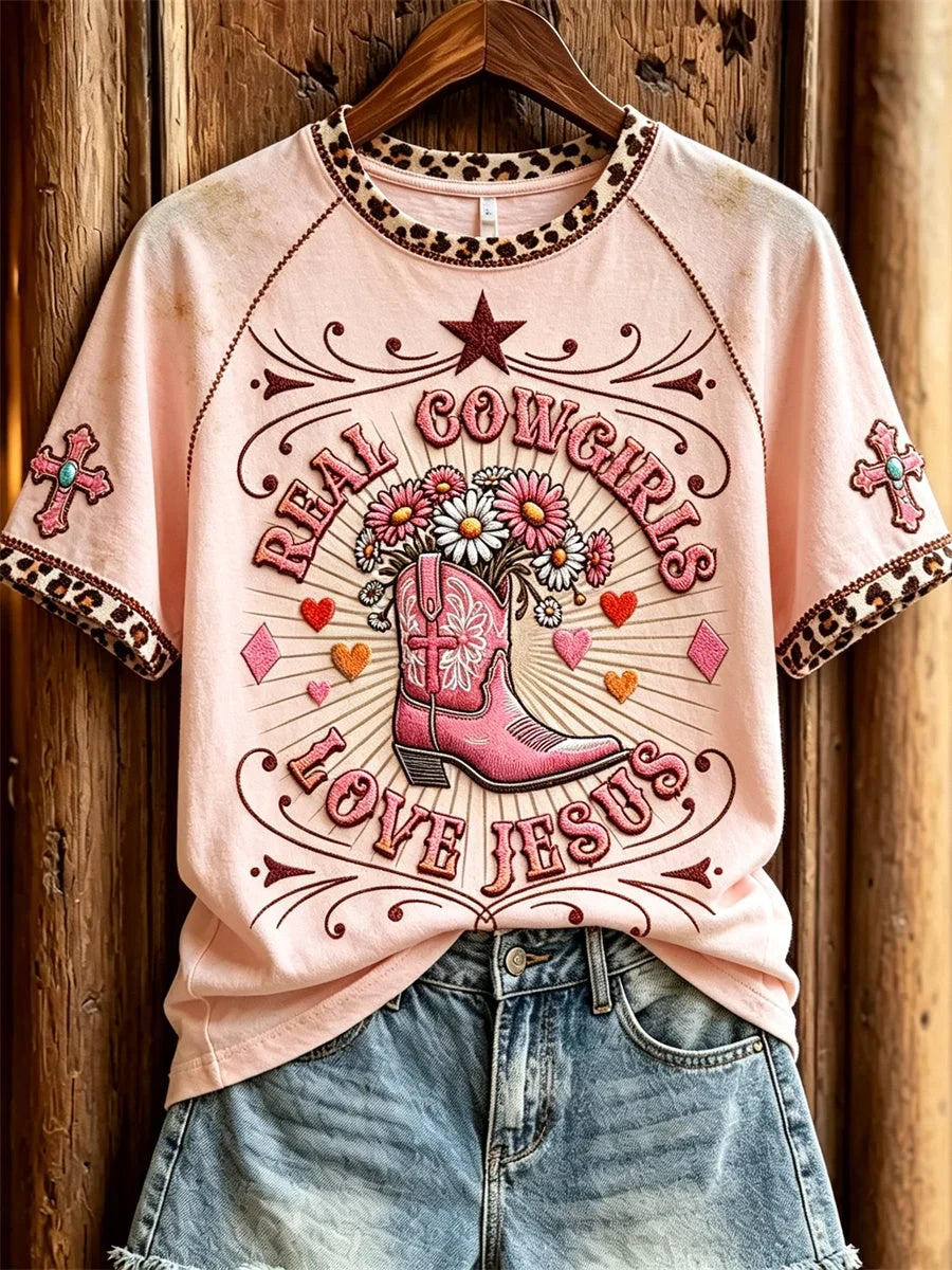 Real Cowgirls Love Jesus T-Shirt Christian Cowgirl Clothes Gift Ideas For Wife