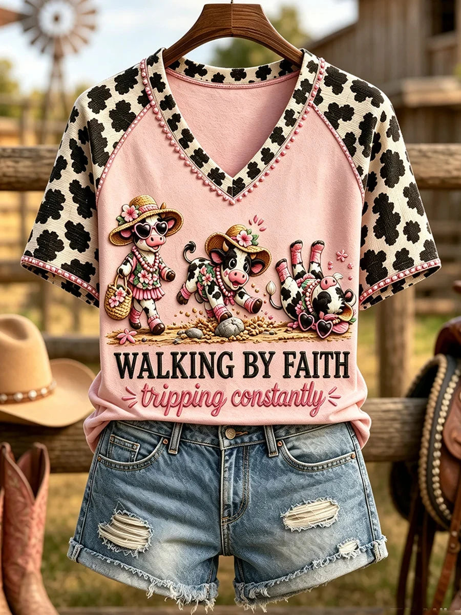 Walking By Faith Tripping Constantly V-Neck Shirt Christian Faith Shirt Gifts For Mom