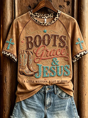 Boots Grace And Jesus T-Shirt Christian Western Shirt Religious Christmas Gifts