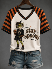 Stay Spooky V-Neck Shirt Halloween Frog Merch Birthday Ideas For Wife