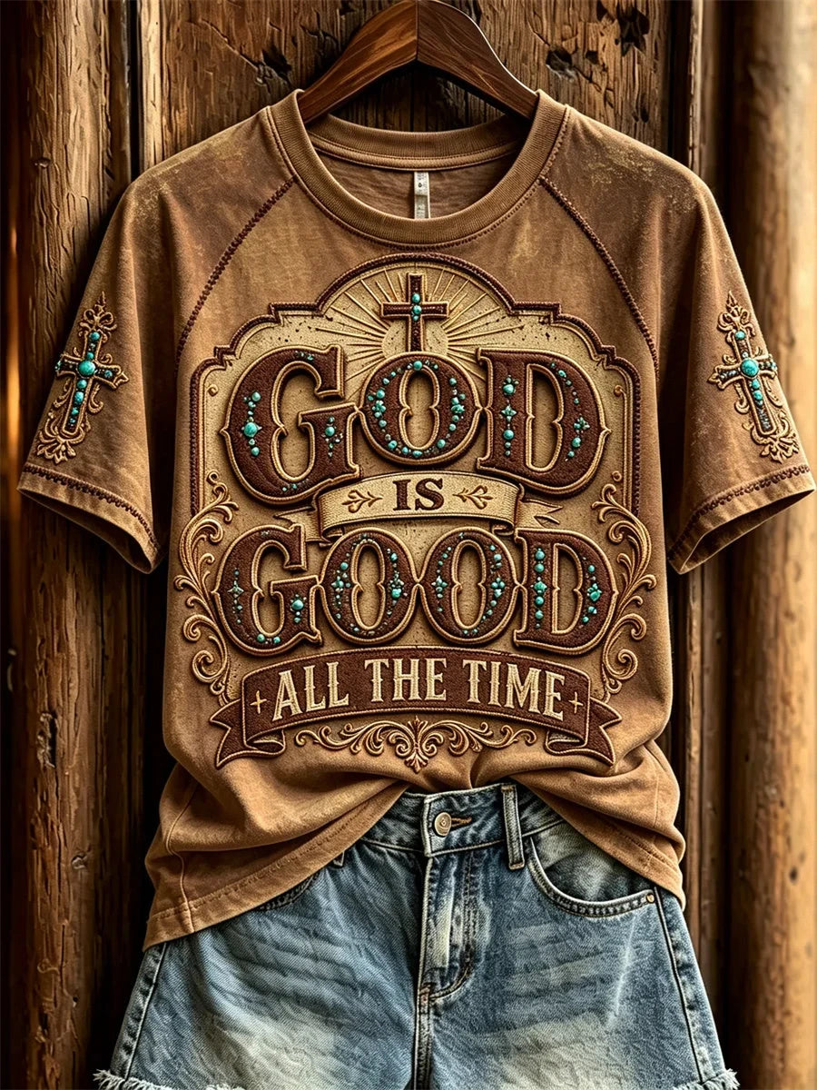 God Is Good All The Time Turquoise Cross T-Shirt Christian Cross Apparel Gift For Christian