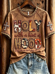 Holy With A Hint Of Hood Cowhide Leopard T-Shirt Christian Cross Shirt Gift For Her