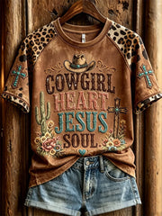 Cowgirl Heart Jesus Soul Western Cross T-Shirt Christian Western Shirt Gifts For Wife