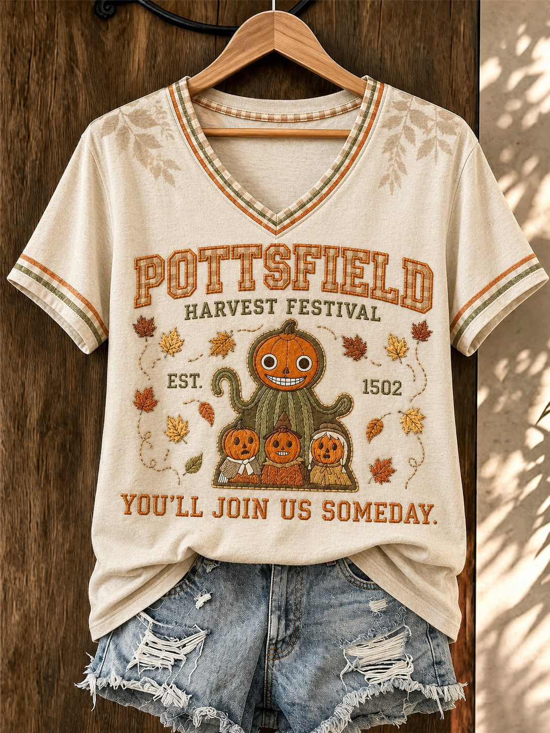 Pottsfield Harvest Festival Est 1502 V-Neck Shirt Halloween Pumpkin Shirt Best Halloween Gifts