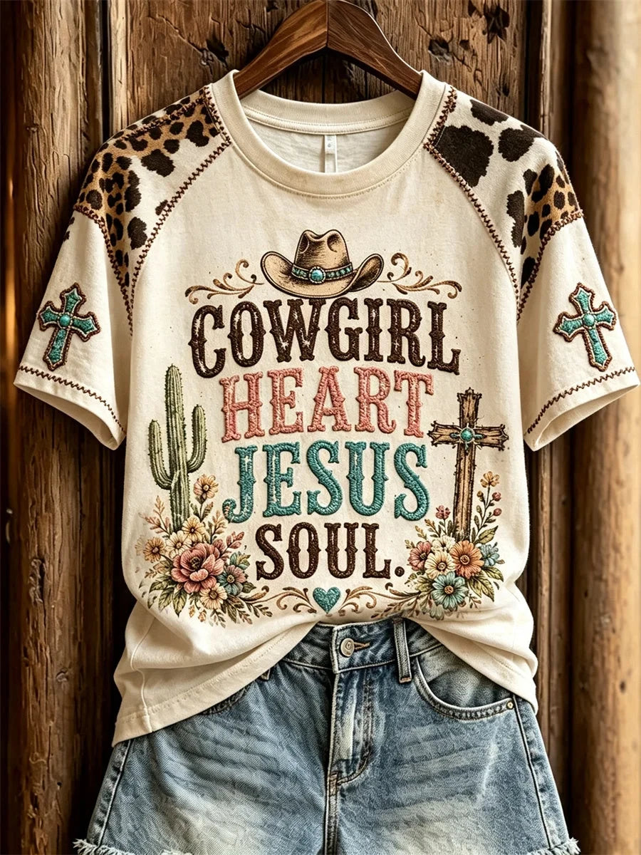 Cowgirl Heart Jesus Soul T-Shirt Christian Western Clothes Christian Gifts For Men