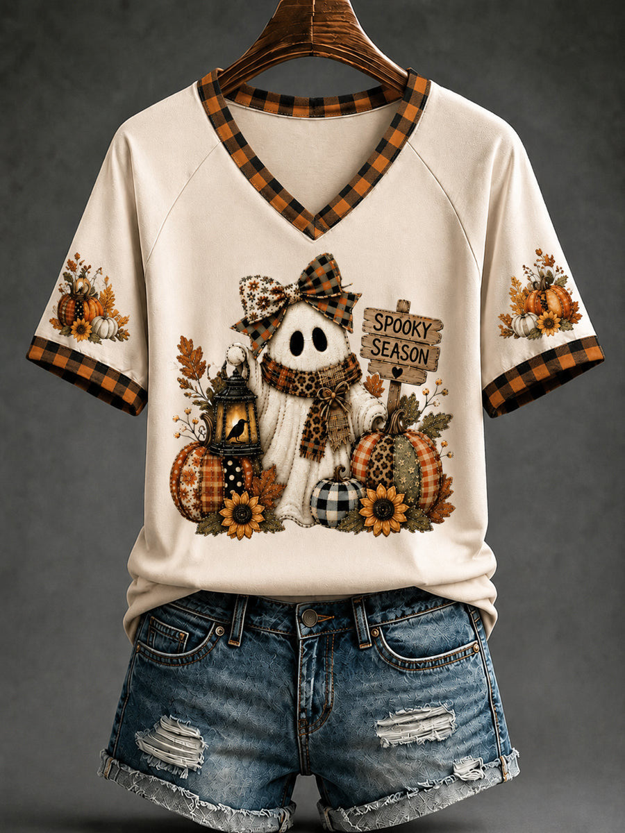 Spooky Season V-Neck Shirt Halloween Ghost Merch Halloween Sweatshirt