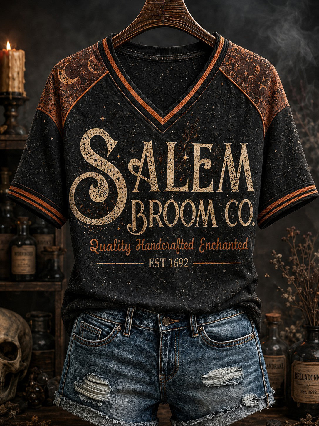 Salem Broom Co V-Neck Shirt Halloween Witch Tee Ideas Best Gifts For Her