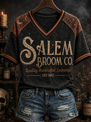 Salem Broom Co V-Neck Shirt Halloween Witch Tee Ideas Best Gifts For Her