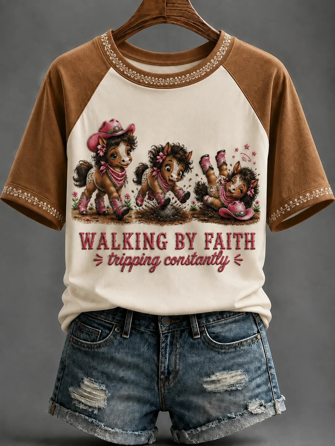 Walking By Faith Tripping Constantly T-Shirt Horse Western Cute Shirt Gift For New Believer