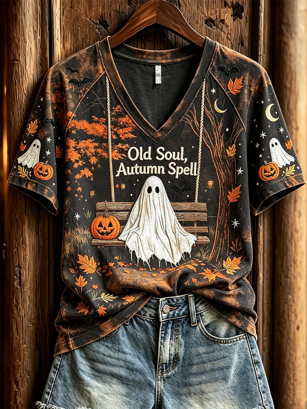 Old Soul Autumn Spell V-Neck Shirt Halloween Ghost Tee Birthday Ideas For Women