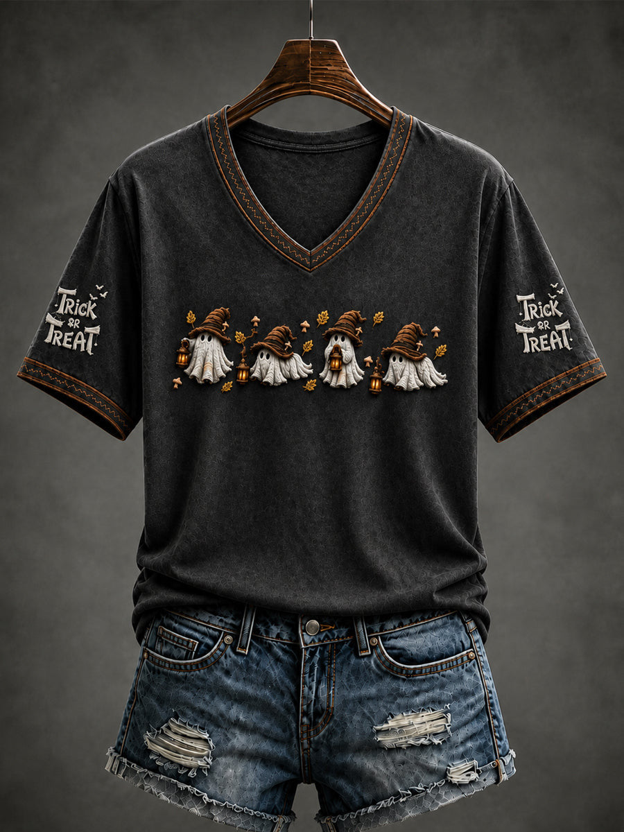 Trick Or Treat V-Neck Shirt Halloween Ghosts Tee Gift For Halloween Lovers