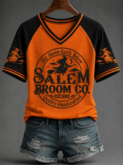 Sky Above Earth Below Salem Broom Co V-Neck Shirt Halloween Witch Tee Best Halloween Apparel